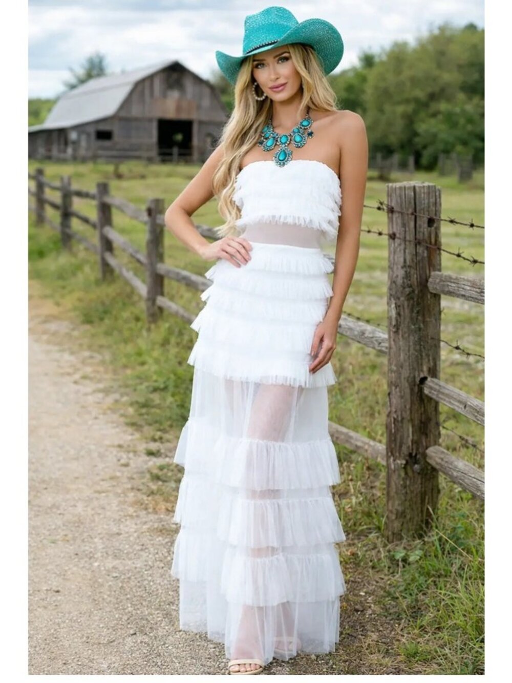 NWT Velvi Georgia White Tulle Maxi Dress Sz S